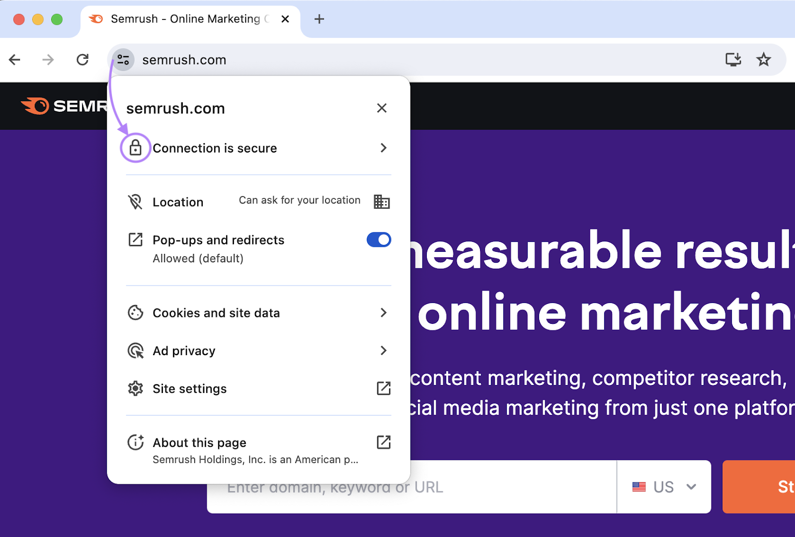 "Connection is secure" padlock next to the "sr01.buyamztools.com" in the browser’s address bar