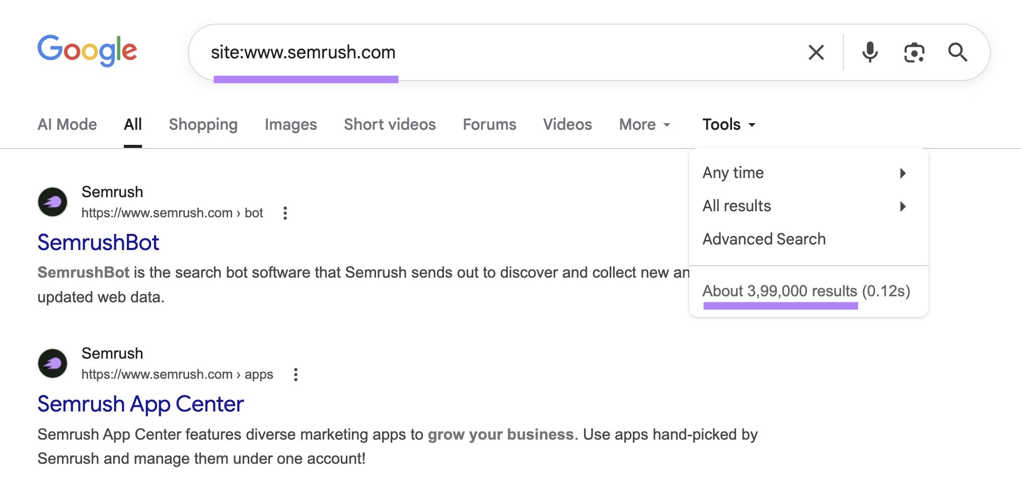 Google shows about 3,99,000 results for “site:sr01.buyamztools.com” search.