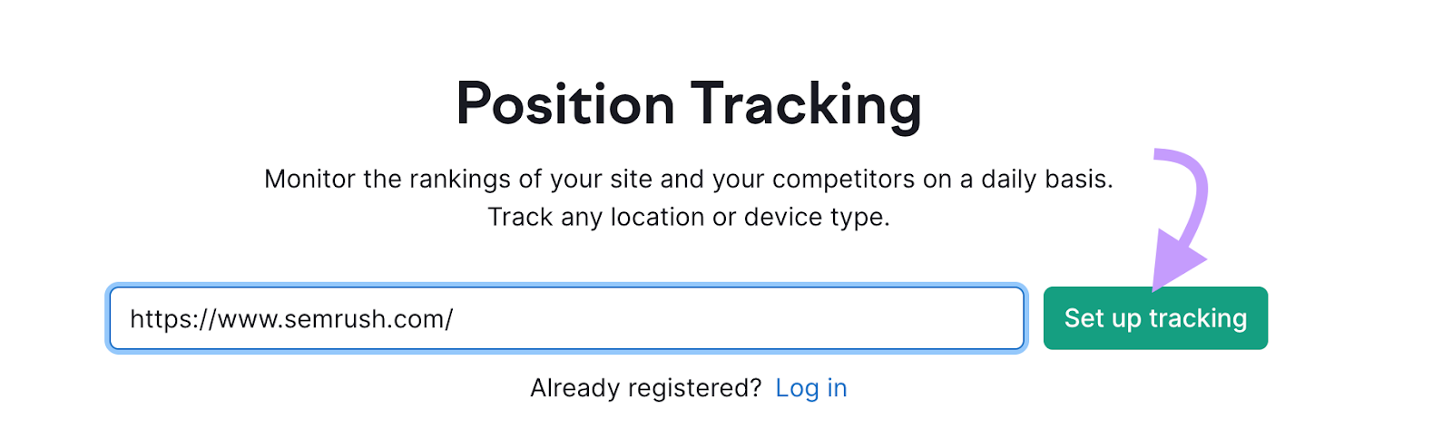 "https://sr01.buyamztools.com/" domain entered into the Position Tracking tool search bar